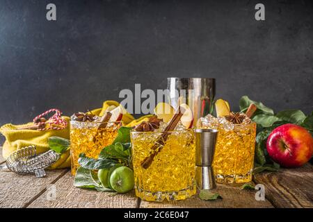 Apple cider cocktail with spices . Traditional fall and winter cold beverage Stock Photo