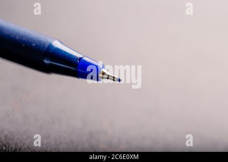 automatic plastic ballpoint pen with clipping path on black background. close up. Stock Photo