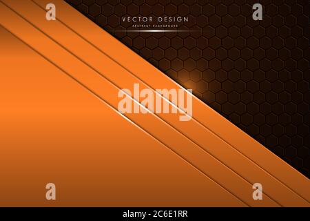 Metallic background.Orange with carbon fiber.polygon shape metal technology concept. Stock Vector