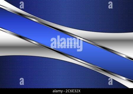 Metallic background.Blue and silver with carbon fiber texture. Metal technology concept. Stock Vector