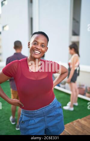 Portrait confident carefree young woman Stock Photo