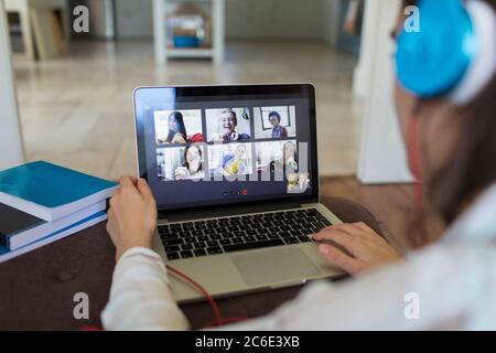 Friends video chatting on laptop screen Stock Photo