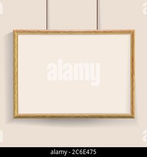 Official beige empty realistic border on wall background. Realistic effect shadow. Certificate hanging on the wall Stock Vector