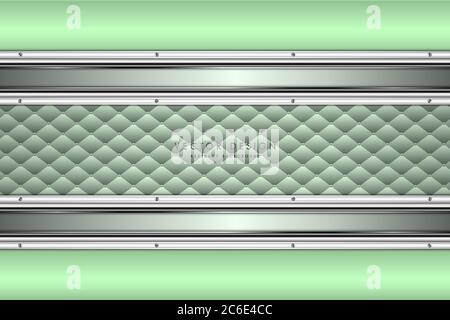 Metallic background. Elegant of green and silver metal with upholstery modern design. Luxury for wedding, invitation or greeting card. Stock Vector
