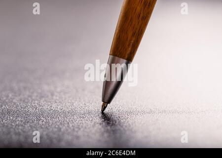 automatic plastic ballpoint pen with clipping path on black background. close up. Stock Photo