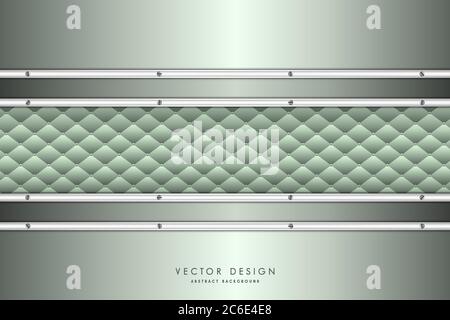 Metallic background. Elegant of green and silver metal with upholstery modern design. Luxury for wedding, invitation or greeting card. Stock Vector