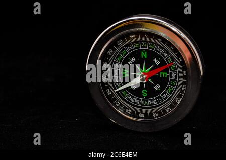 Vintage Classic Compass on a Black Background Stock Photo