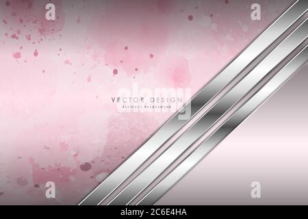 Metallic background.Elegant of pink and silver metal with watercolor brush.Luxury for wedding, invitation or greeting card. Stock Vector