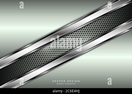 Metallic background.Green and silver with carbon fiber texture. Metal technology concept. Stock Vector