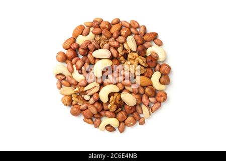 Circle made of different nuts isolated on white background Stock Photo