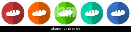Bread icon set, red, blue, green and orange flat design web buttons isolated on white background, vector illustration Stock Vector