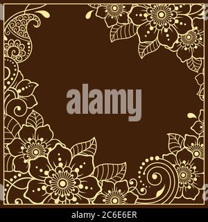 Stylized with henna tattoos decorative pattern for decorating covers for book, notebook, casket, magazine, postcard and folder. Flower in mehndi style Stock Vector