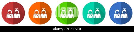 Doctor icon set, red, blue, green and orange flat design web buttons isolated on white background, vector illustration Stock Vector