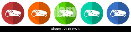 Robot, automatic grass mower icon set, red, blue, green and orange flat design web buttons isolated on white background, vector illustration Stock Vector