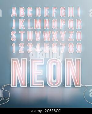 Realistic neon font alphabet in vector format Stock Vector