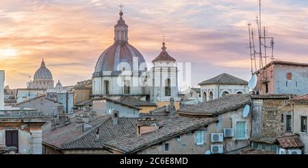 Italy, Lazio, Rome, Ponte, Church of San Salvatore in Lauro and St. Peter's Basilica beyond