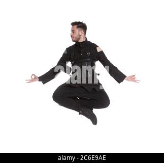 Young people isolated on white background having funny poses. Stock Photo