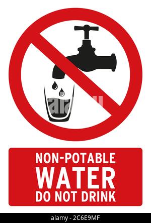 non-potable water, do not drink poster in english language. Stock Photo