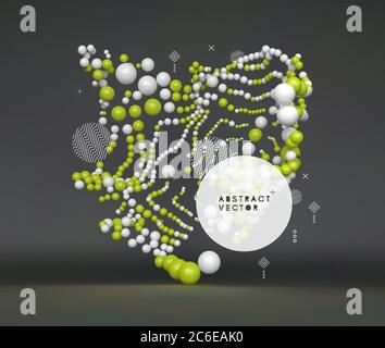 3D sphere composition. Many balls in empty space. Abstract background. Vector illustration. Generative art. Stock Vector