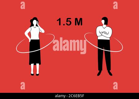 Warning sign Please keep safe distance of 1.5 m. Quarantine actions. Safety measures.(Covid-19 or Coronavirus) Stock Vector