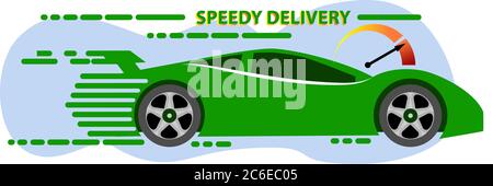 Fast delivery high speed car. Icon of express delivery, quick move. Concept symbol speedometer. Vector illustration Stock Vector