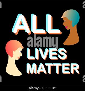 All lives matter text with a Girl. Human rights of black people. Vector Illustration. Stock Vector