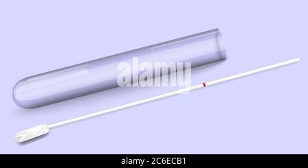Empty test tube and swab Sample.Test result for Covid 19 virus. Realistic Isolated on a white background. Vector illustration. Stock Vector