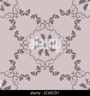 Seamless pattern with hearts, interlaced spirals and birds. Colors Pinkish Brown dark and Pinkish Brown light. Vector. Stock Vector