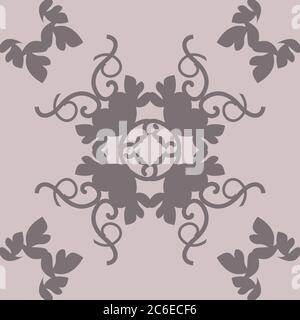 Seamless pattern with hearts, interlaced spirals and birds. Romantic. Colors Pinkish Brown dark and Pinkish Brown light. Vector. Stock Vector