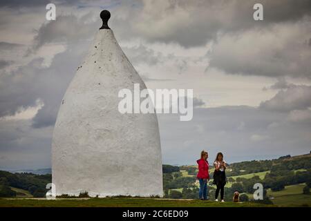 Bollington town in Cheshire  Grade II listed landmark White Nancy  structure at the top of Kerridge Hill originally a summer house or a folly by 1817 Stock Photo