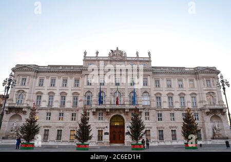 Trieste / Italy - January 13, 2020: view of the Lloyd Triestino building in Unità d'Italia square Stock Photo