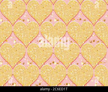 Pink and gold glitter hearts seamless pattern. Cute Valentines Day  background. Golden hearts with sparkles and star dust. Wallpaper design  with symbol Stock Vector Image & Art - Alamy