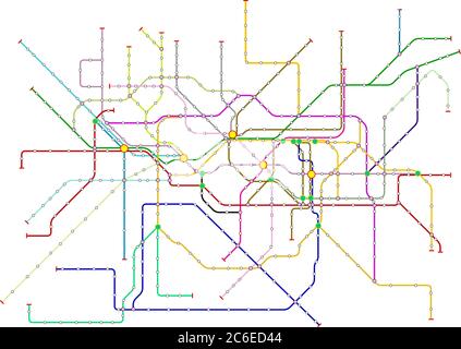 Fictional subway map, public transportation map, free copy space, isolated on white Stock Vector