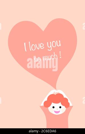 Cute Baby with heart and space for text. Postcard, love letter for parents. Vector Illustration. Stock Vector