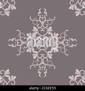 Seamless pattern with hearts, interlaced spirals and birds. Colors Pinkish Brown dark and Pinkish Brown light. Vector. Stock Vector