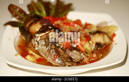 pecak gabus or snakehead fish. spicy and delicious