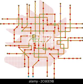 Fictional subway map, public transport map, free copy space Stock Vector