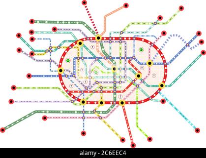 Public transportation map of a large city, fictional vector art,isolated on white background, free copy space Stock Vector