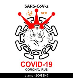 Coronavirus SARS-CoV-2 with crown. Hand drawing sketch of virus causing pneumonia. Vector illustration Stock Vector