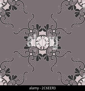 Seamless pattern with hearts, interlaced spirals and birds. Colors Pinkish Brown dark and Pinkish Brown light, Dark grey. Vector. Stock Vector