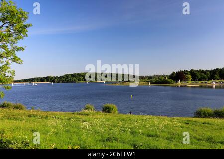 Summer view over the Ogston reservoir, near Ashover village, Derbyshire Dales, Derbyshire, England Stock Photo