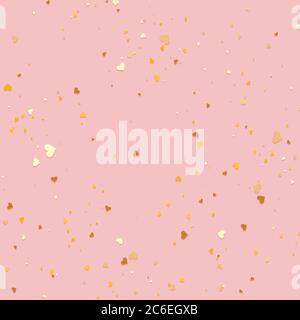 Gold little confetti hearts seamless background. Valentines day pattern pink and golden. Romantic tiled pattern for backdrop, wrapping paper and wallp Stock Vector