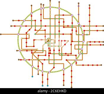Fictional subway map, public transport map, free copy space Stock Vector