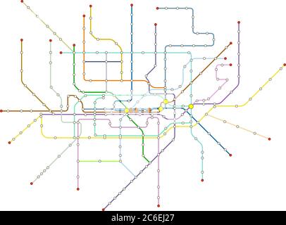 Fictional subway map, public transportation, map, free copy space Stock Vector