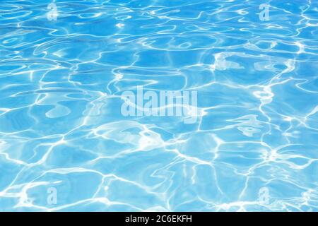 Blue swimming pool rippled water background. Ocean or sea water pattern with waves. Stock Photo