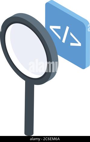 Testing software magnifier icon, isometric style Stock Vector