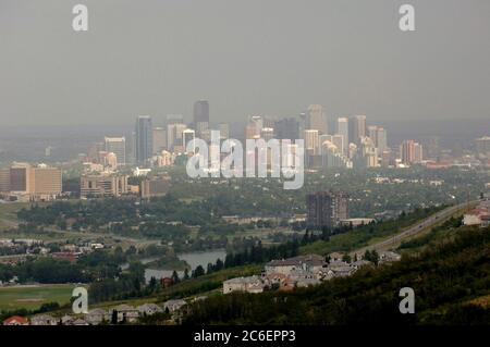 Calgary, Alberta CANADA July 27, 2005: Skyline of Calgary in the summertime from Canada Olympic Park ski jump area. ©Bob Daemmrich Stock Photo