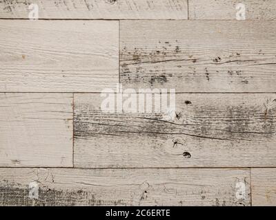 an old sanded natural wood wall panel background Stock Photo