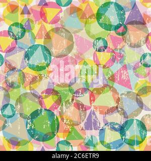 seamless pattern with triangles and circles, fictional artwork, grunge vector Stock Vector