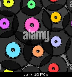seamless retro vinyl records background,grungy vector Stock Vector